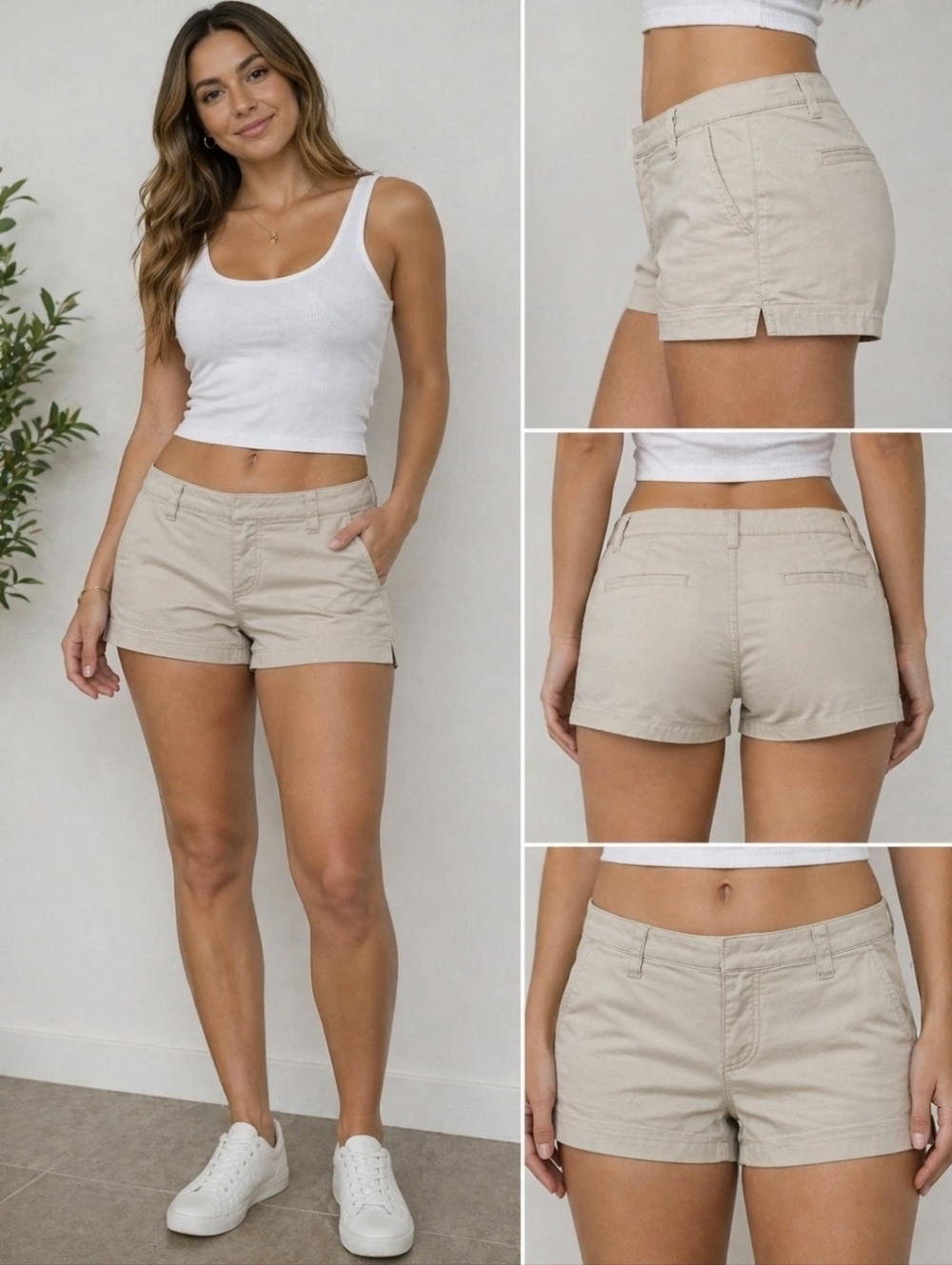American Eagle Stretch Khaki Shorts Womens Size 8 Beige Low Rise Casual Summer